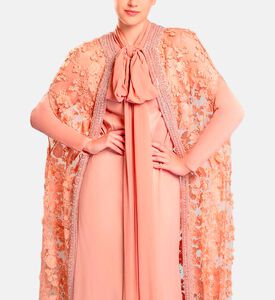 Michael Cinco Floral-embroidery Cape Flared Dress, Light-brown, Xl, Model View