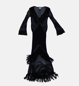 فستان منسوج مزين بأهداب