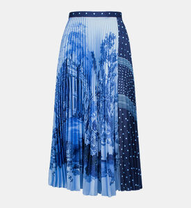 Two-print Pleated Twill Midi Skirt