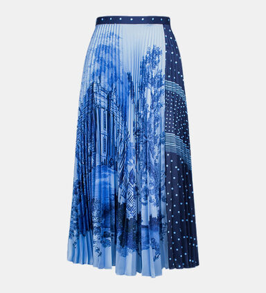Pleated Twill Midi Skirt