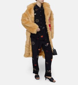 Farm Rio Faux Fur Floral-print Regular-fit Coat, Model View