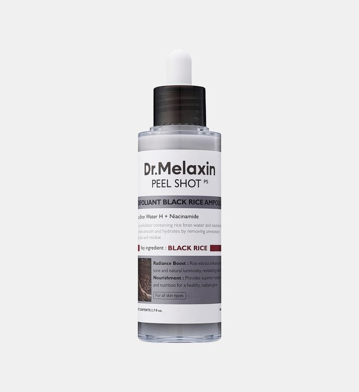 Dr. Melaxin Peel Shot Exfoliating Black Rice Ampoule, Packshot View Dr. Melaxin Peel Shot Exfoliating Black Rice Ampoule, Packshot View