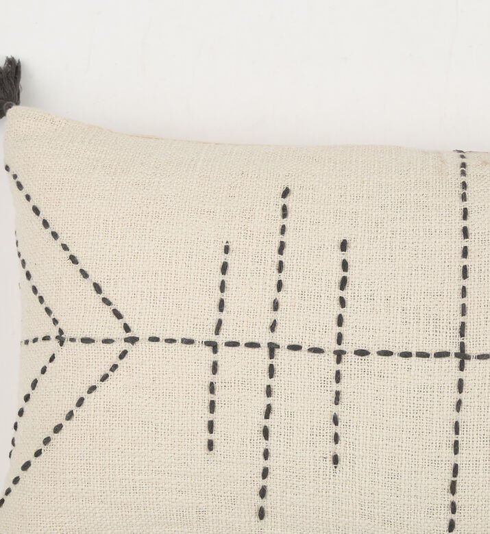 Home Deco and More Indigo Tasseled Edges Cushion, Off-white, 30x50x30-cm, Packshot View