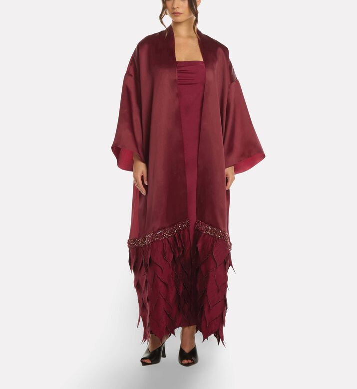 Savanna Essence Silk Leaf Applique Abaya, Green, Model View