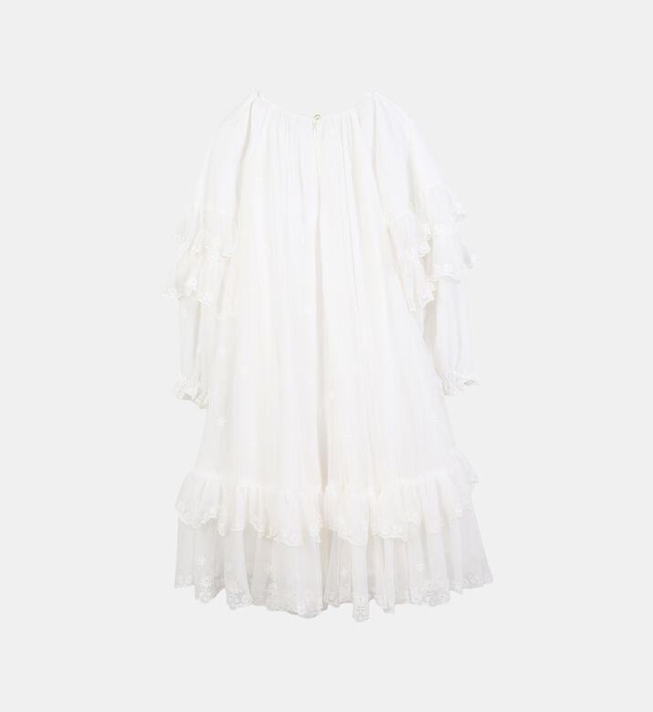 Embroidered Ruffle Puff Sleeve Dress