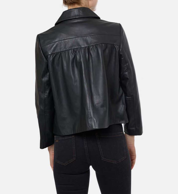 Leather Front Patch Pocket Long-sleeve Jacket