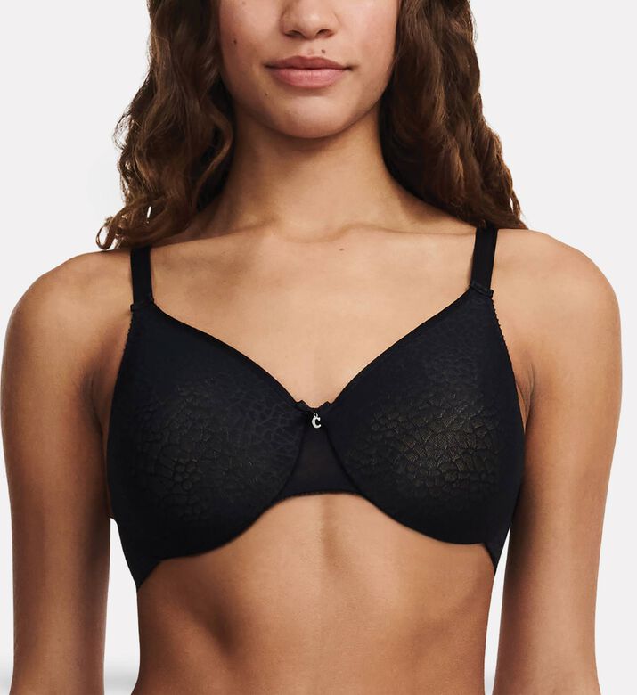 Chantelle Lace Underwire T-shirt Bra, Black, 105, E, Model View