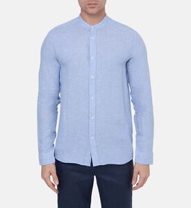 قميص كتان بياقة عالية بصف أزرار