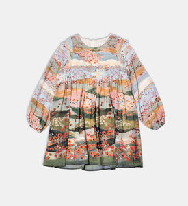 فستان مزين بتفاصيل مكشكشة بطبعة غرافيك