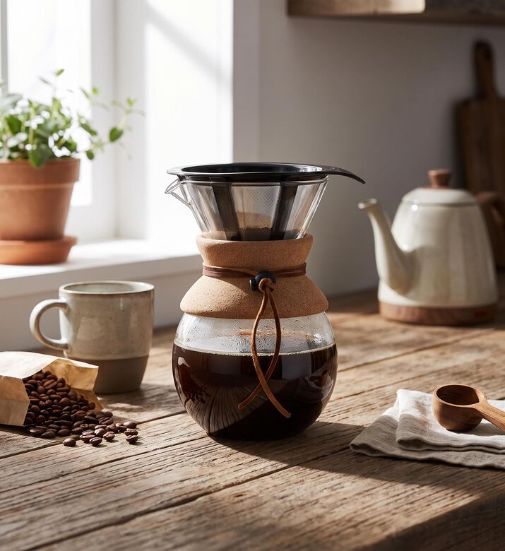Bodum Pour Over Cork Coffee Maker, Transparent, 1-l, Model View