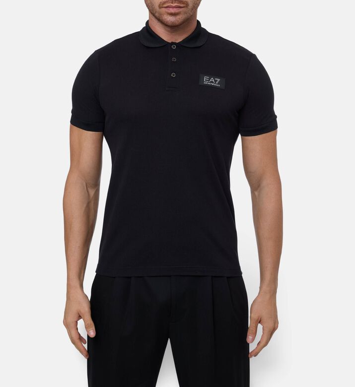 EA7 Cotton Chest Logo Polo Shirt, Black, S, Model View