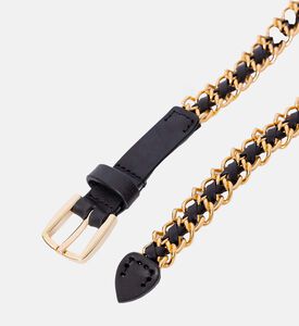 Woven Gold Chain Buckle Leather Belt