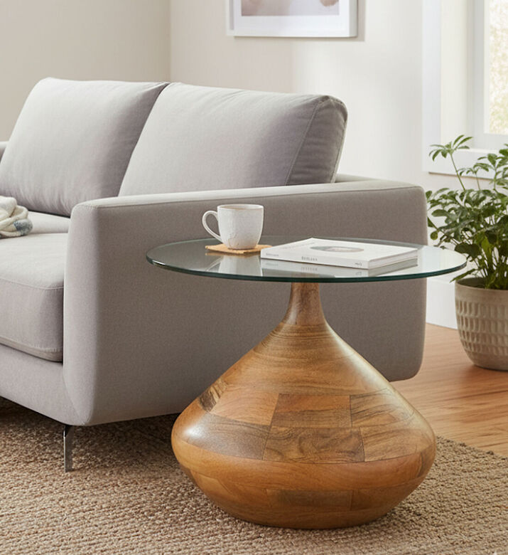 Home Deco and More Tally Wooden Glass Side Table, Packshot View Home Deco and More Tally Wooden Glass Side Table, Packshot View