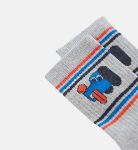 Bobo Choses Tractor Design Ribbed Striped Socks, Packshot View