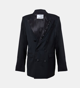 جاكيت بياقة بطية ساتان بصفي أزرار