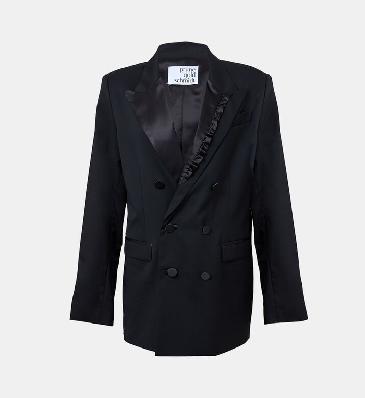 جاكيت بياقة بطية ساتان بصفي أزرار