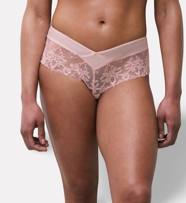 Chantelle Embroidered Shorty Briefs, Pink, L, Model View