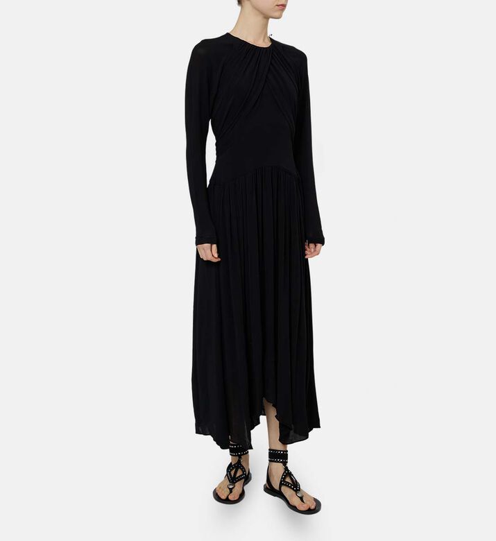 Pleats-detail Long-sleeve Flared Dress