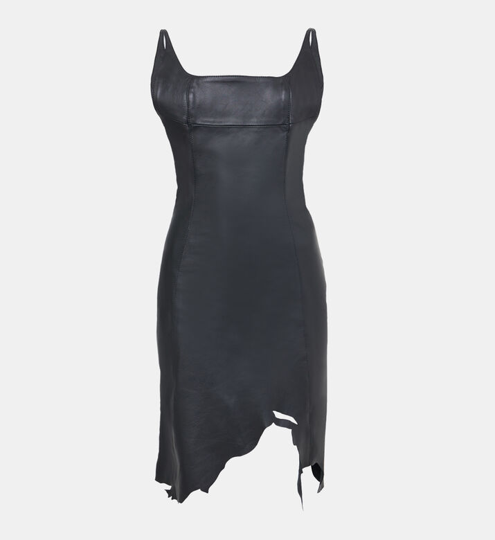 Leather Frayed Edges Mini Dress