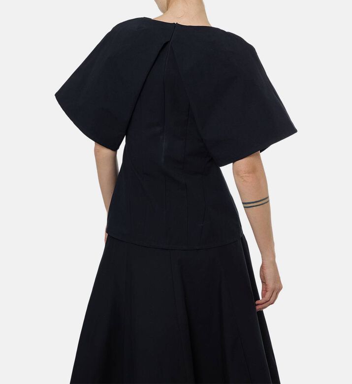 Dawei Architectural Cape-sleeve Fitted Top, Model View