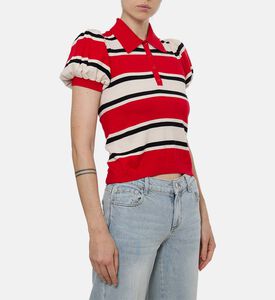Alice and Olivia Stripe-print Puff Sleeve Top, Model View