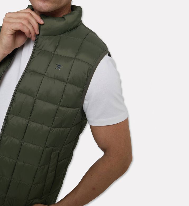 Hackett London Ultra-high Neck Zip Fastening Vest, Green, M, Model View