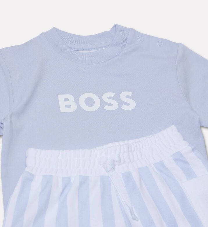 Boss Organic Cotton T-shirt Striped Shorts Set, Blue, 18m, Packshot View