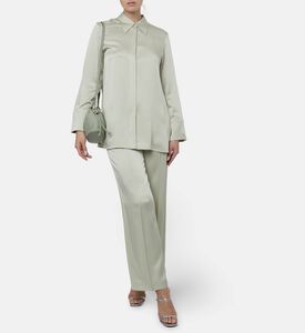 Jil Sander Sage Green Lustrous Satin Oversized Shirt, Model View