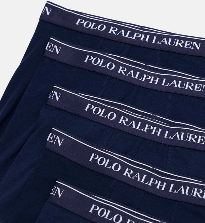 Ralph Lauren Cotton Blend Logo-waist 5-pack Trunks Set, Navy, L, Packshot View