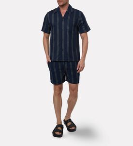 Les Deux Stripe-print Button Closure Short-sleeve Shirt, Model View