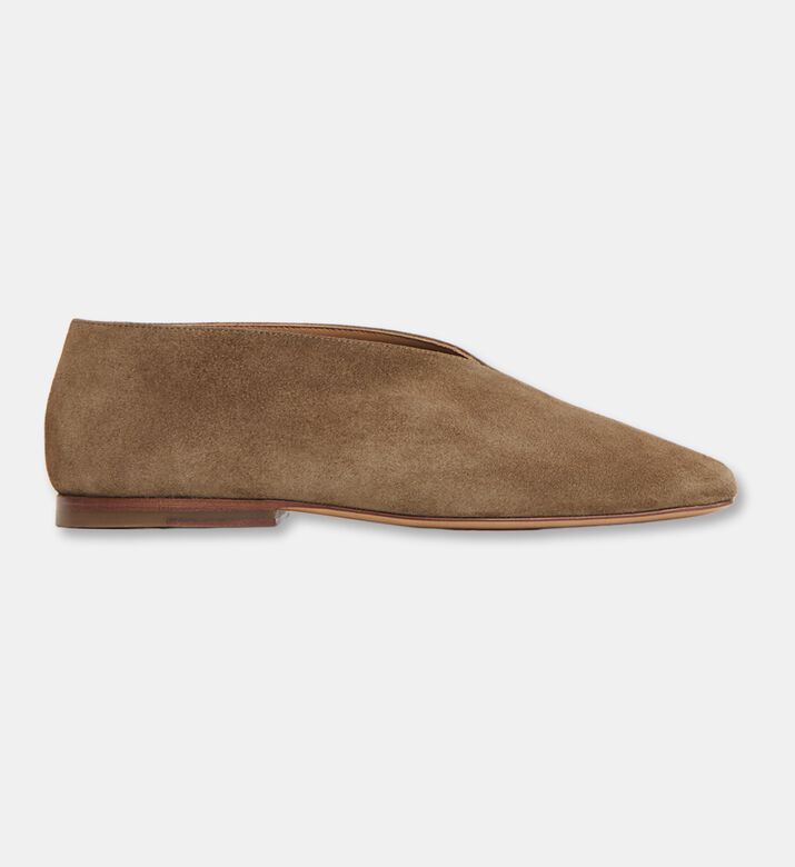 Mansur Gavriel Suede Low V-cut Square Toe Ballerina, Brown, Eu-39, Packshot View