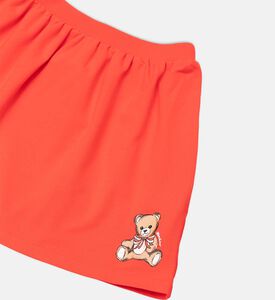 Side Teddy Bear Logo Elastic Waistband Flared Skort