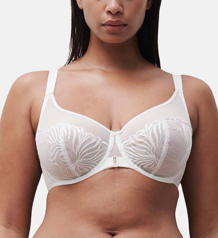 Chantelle Embroidered Lace Bra, Ivory, 85, F, Model View