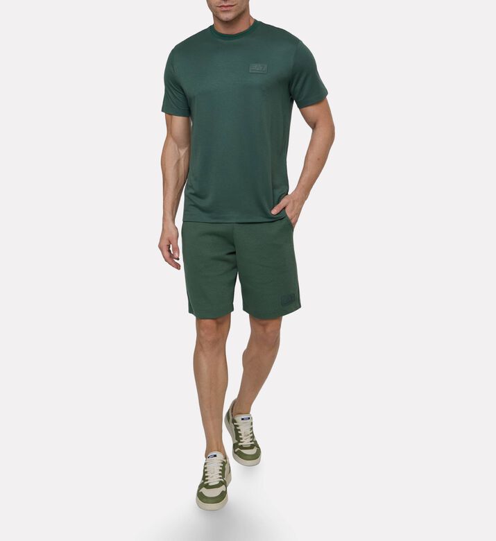 EA7 Cotton-blend Relaxed-fit Shorts, Green, L, Model View