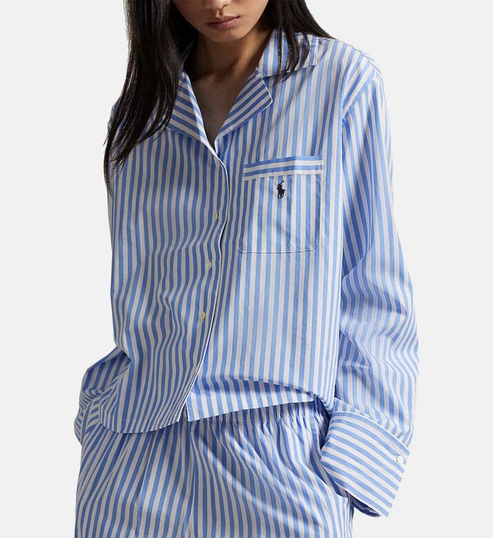Polo by Ralph Lauren Striped Long-sleeve Shirt Pajama Set, Light-blue, S, Model View