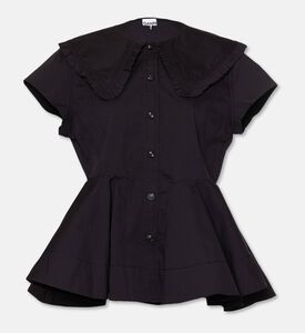 Ganni Ruffled Button-down Peplum Blouse, Black, 40, Packshot View