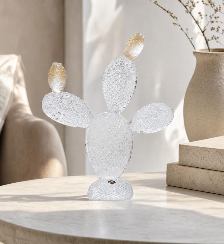 Duccio Di Segna Crystal Gold Cactus Sculpture, Transparent, S, Model View