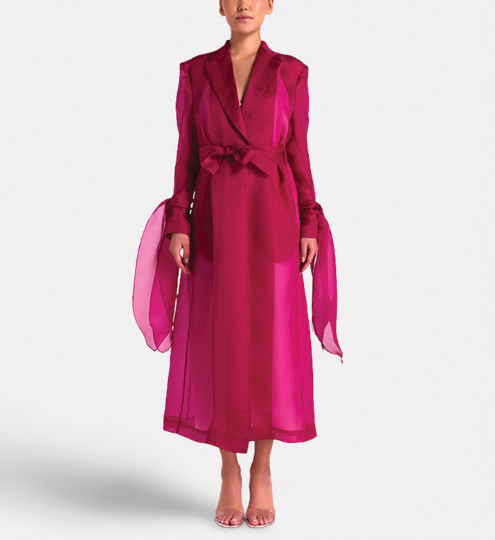Savanna Silk Organza Summer Coat, Fuchsia, S-m, Model View