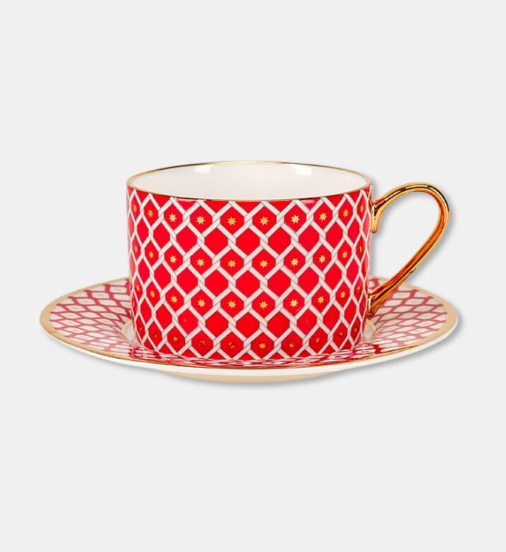 Imperial Gold Handle Red Lattice Cylindrical Saucer Mug, Packshot View