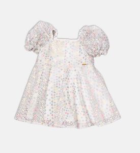 فستان قصير بأكمام قصيرة منفوش بنقشة أزهار مرقطة