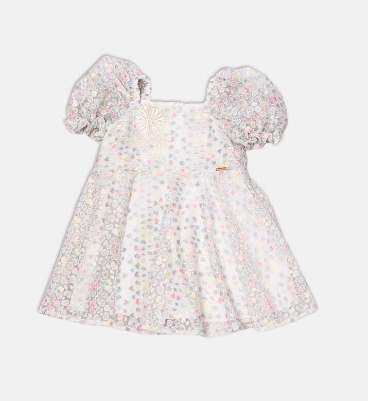 فستان قصير بأكمام قصيرة منفوش بنقشة أزهار مرقطة