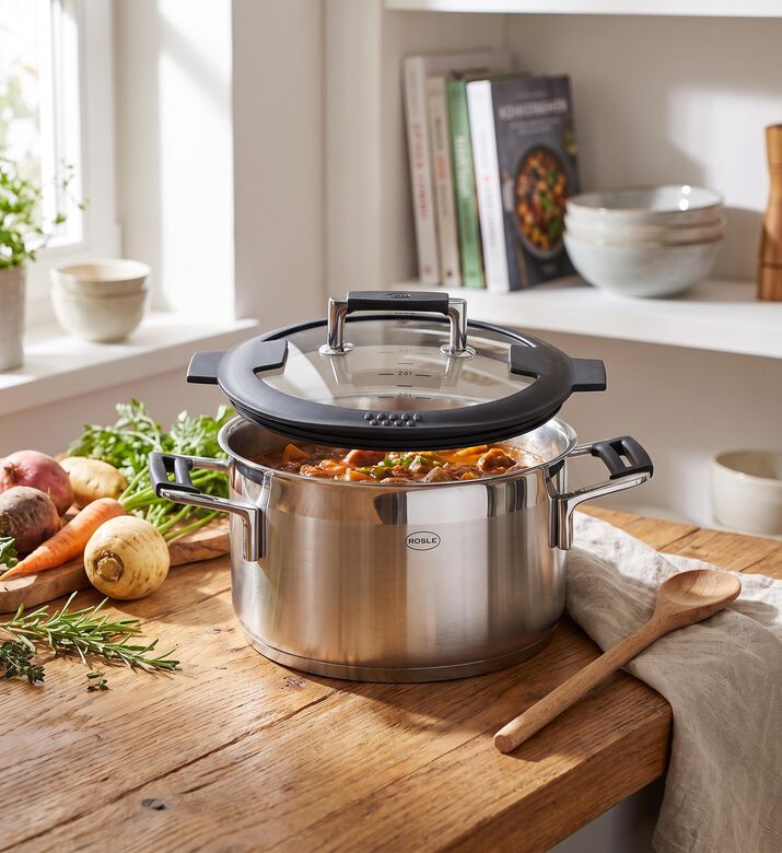 Rosle Silence Pro Lidded High Casserole, Silver, 20cm, Model View