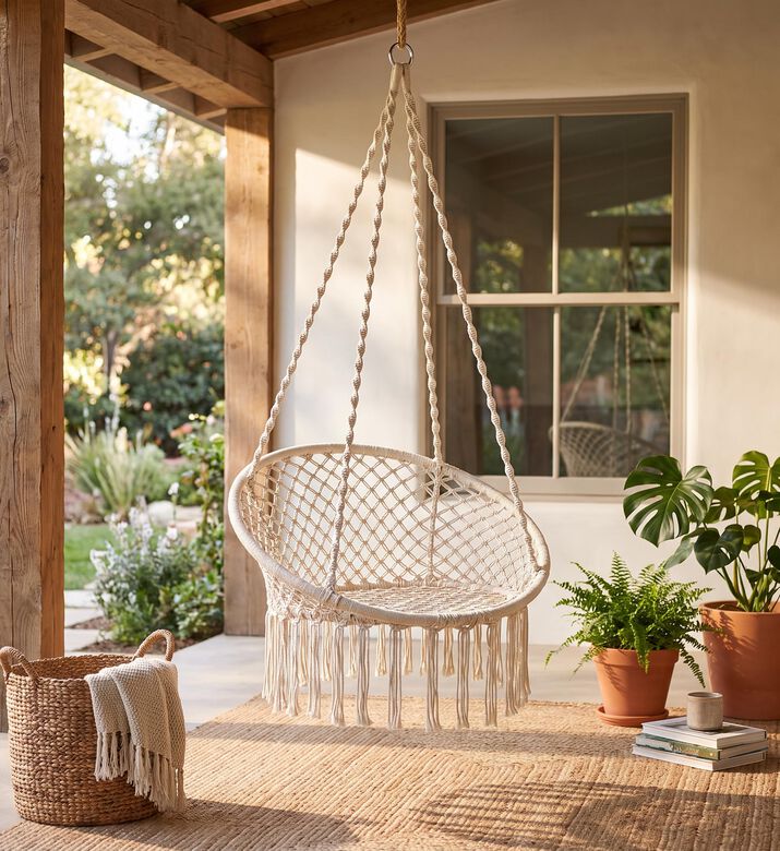 Home Deco and More Porto Cotton Cord Swing Chair, Packshot View