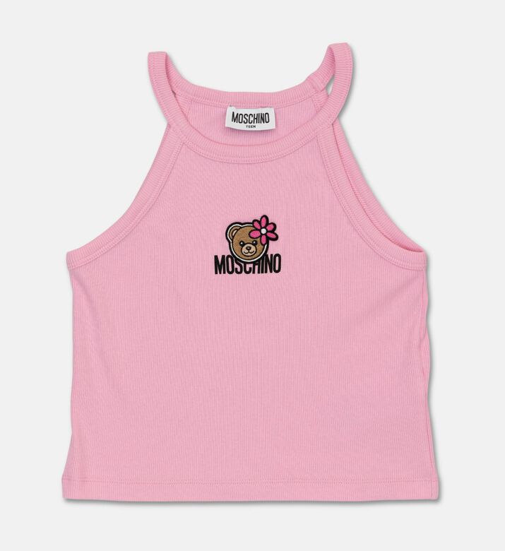 Moschino BKT Appliqu&eacute; Ribbed Tank Top, Pink, 8y, Packshot View
