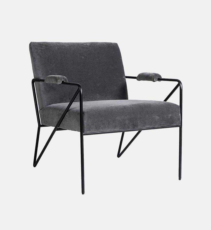 Home Deco and More Oppy Iron Velvet Arm Chair, Grey, Packshot View