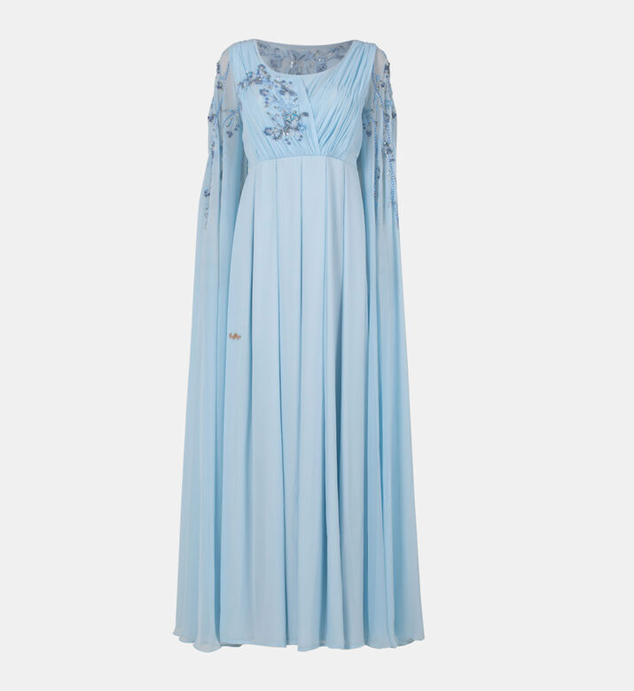 Rhinestone Pleated Tulle Satin Kaftan