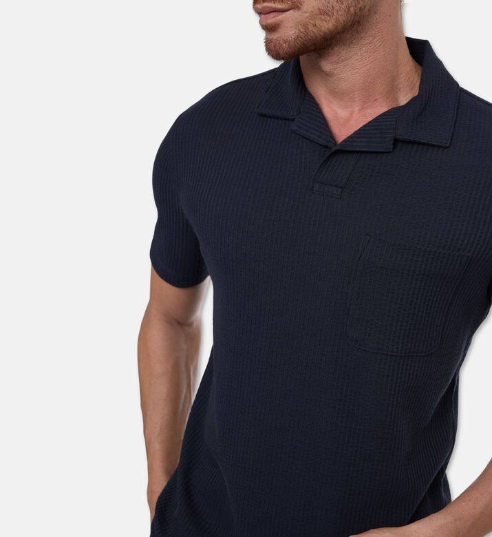 Vince Textured Dark Knit Short-sleeve Polo, Model View