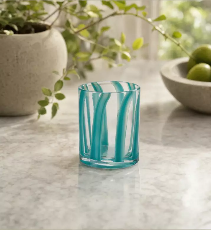 Cozy Striped Water Glass Tumbler - 8 X 10 Cm, Dark-green, Model View