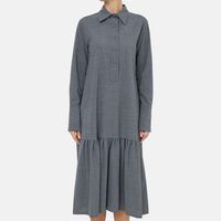 Polo Collar Back Pleats Midi Dress