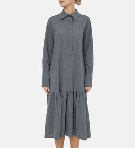 فستان ميدي بياقة بولو وطيات خلفية